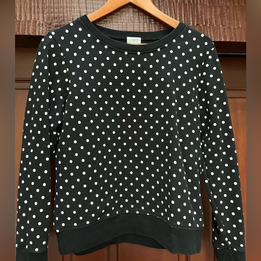 J. Crew Sweatshirt. Black with white polka dots.